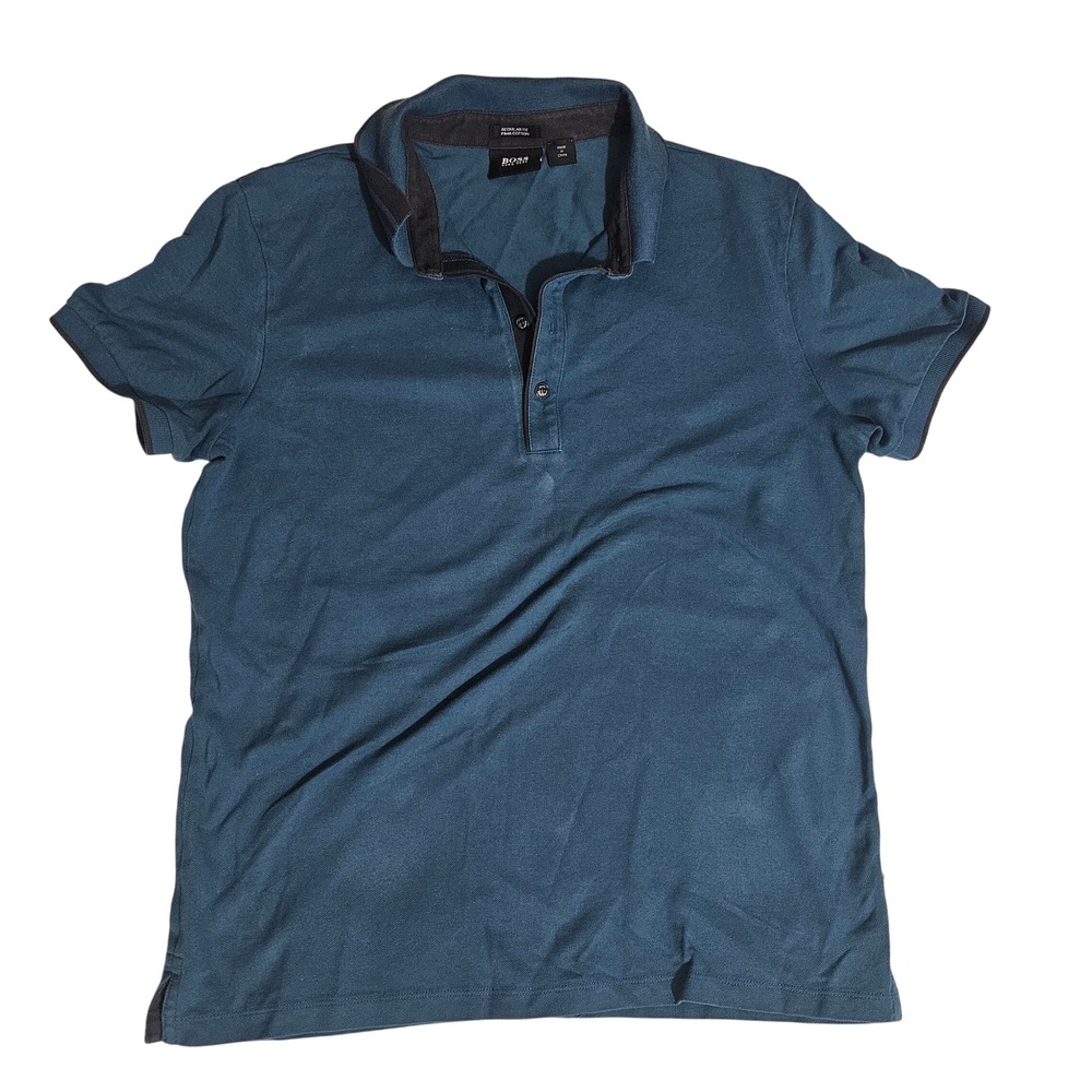 Hugo Boss Mens Regular Fit Pima Cotton Polo Shirt Teal Blue Short Sleeve Sz L